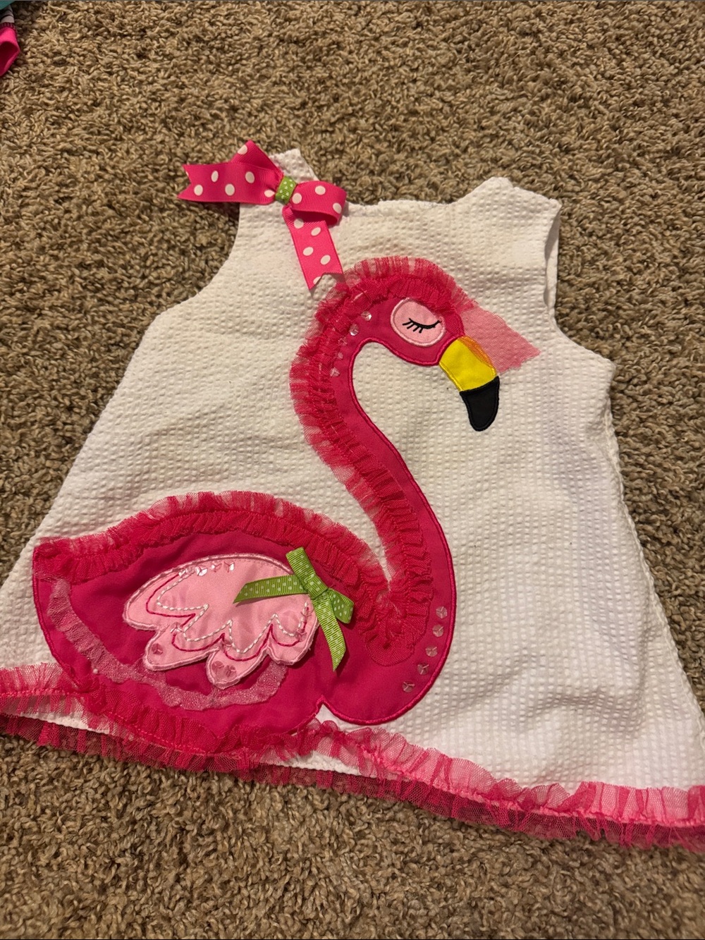 Rare Editions White Tank Top with Pink Flamingo Applique